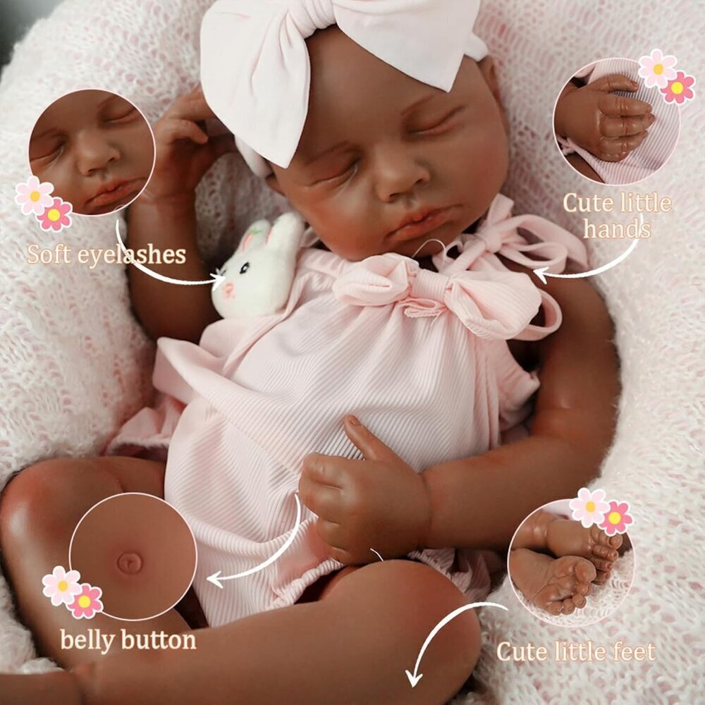 🆕18.5 inch Full Body Silicone Sleeping Tan Baby Girl Realistic Body Reborn Baby - Picture 6 of 11